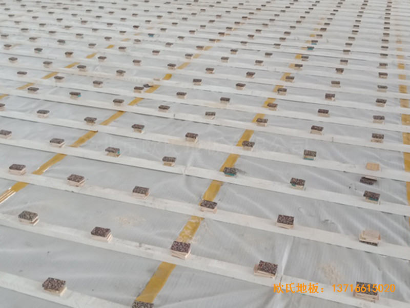 山东菏泽第六实验小学篮球馆运动木地板安装案例1
