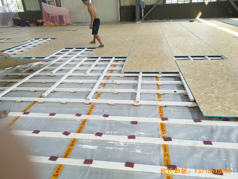 安微淮南开发区篮球馆运动木地板铺装案例2