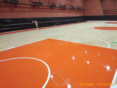 石家庄青园街电信营业厅对面篮球馆运动木地板施工案例